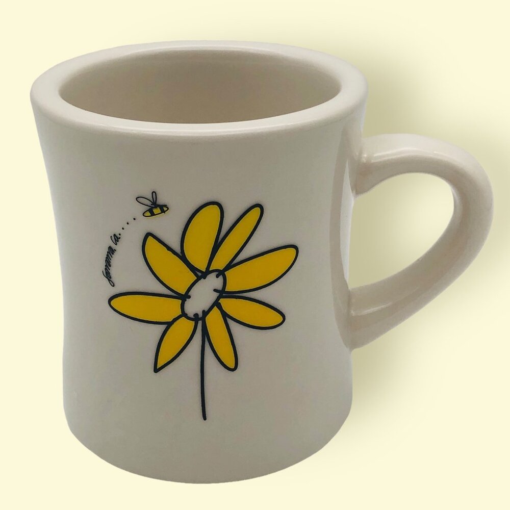 Sonoma CA Ceramic Daisy & Bee Coffee Mug Cup
